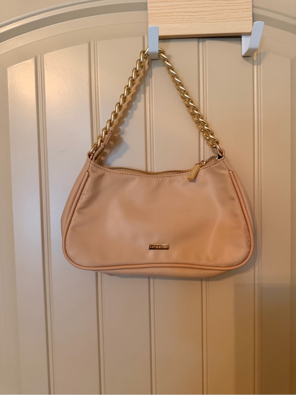 Soft Pink/Tan Chain-Handle Shoulder Bag